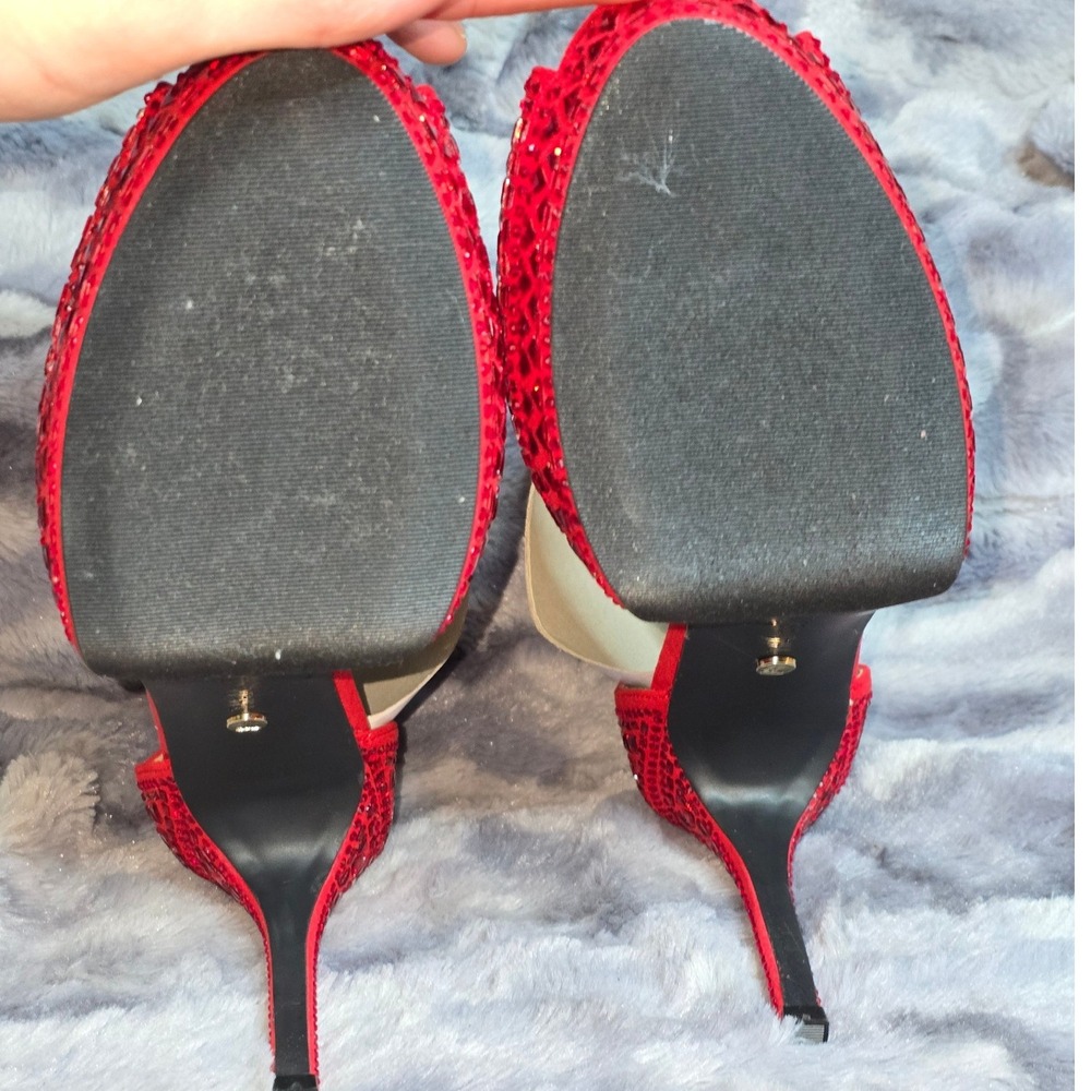 Thalia‎ Sodi Chacey Stiletto Red Rhinestone T-Strap Platform pump Womens 11 - Picture 7 of 8